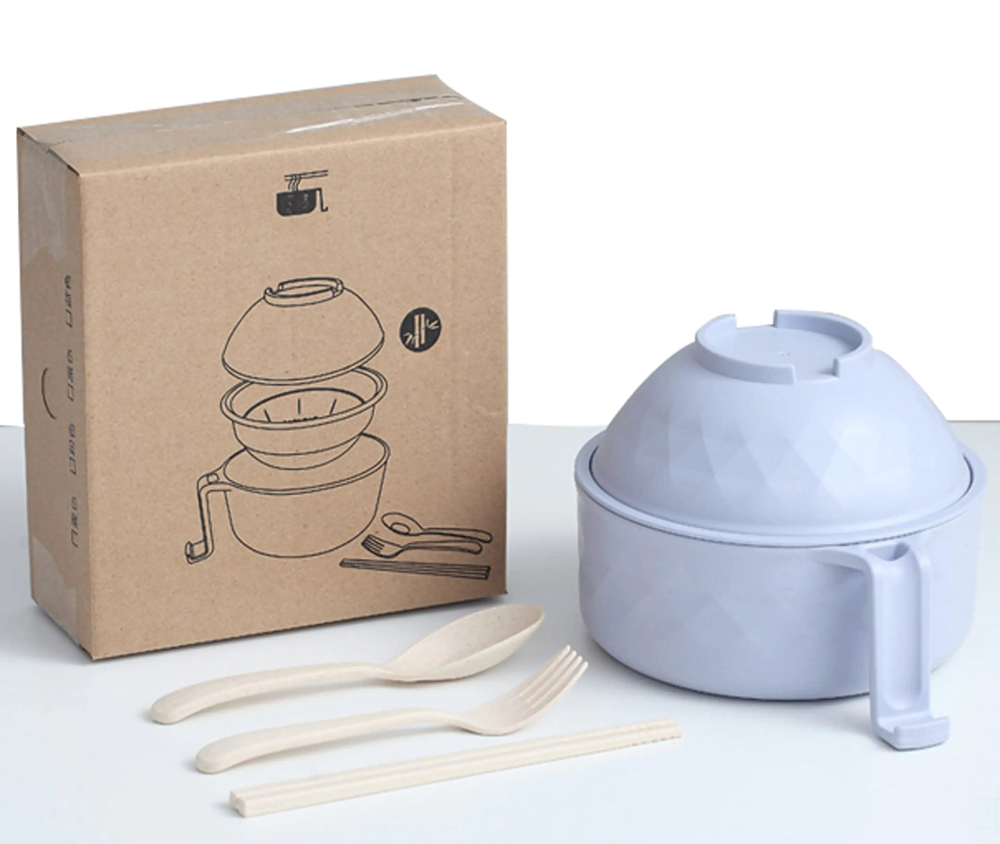 Dorm Room Microwave Ramen Cooker Set with Chopsticks - Blue