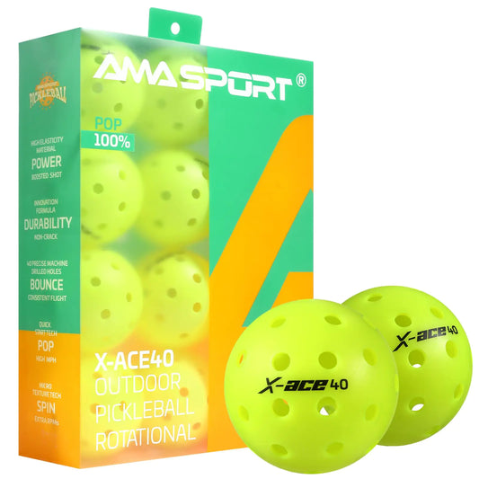 PICKLETECH AMA Sport X-ACE Pickleballs - 40 Hole Outdoor Pickleball Balls- Crack-Resistant ONE Piece Balls - 100% POP for Immediate Feedback - Quick Start Tech and Advanced Performance