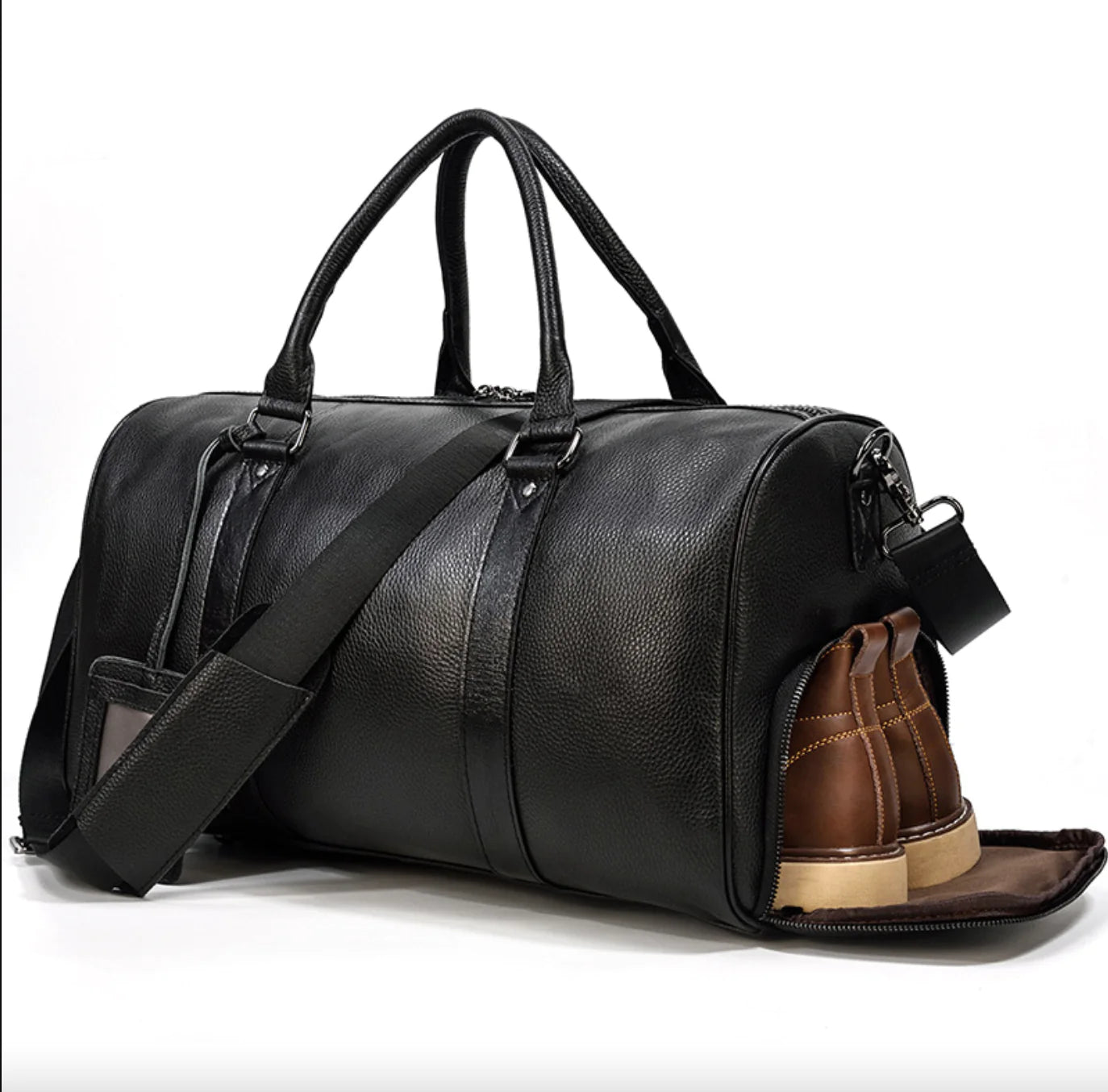 Vintage Lychee Pattern Leather Travel Bag