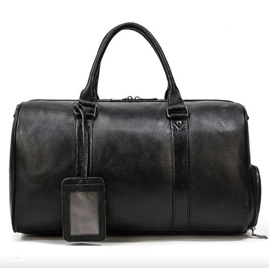 Vintage Lychee Pattern Leather Travel Bag