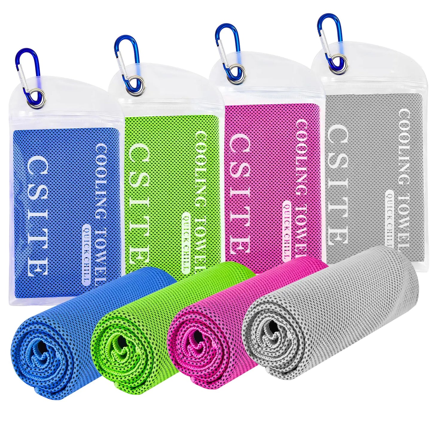 CSITE 4 Pack Cooling Towels (47"x12") for Neck and Face Ice Towel for Hot Weather Soft Breathable Chilly Gym Towels Microfiber Towel for Work Out Yoga Running Camping & More Activities