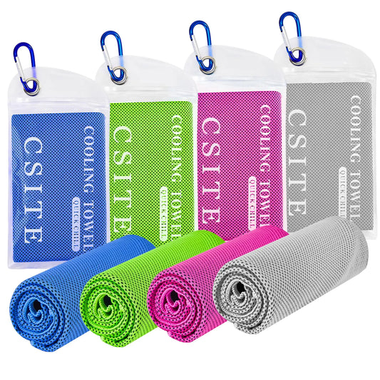 CSITE 4 Pack Cooling Towels (47"x12") for Neck and Face Ice Towel for Hot Weather Soft Breathable Chilly Gym Towels Microfiber Towel for Work Out Yoga Running Camping & More Activities