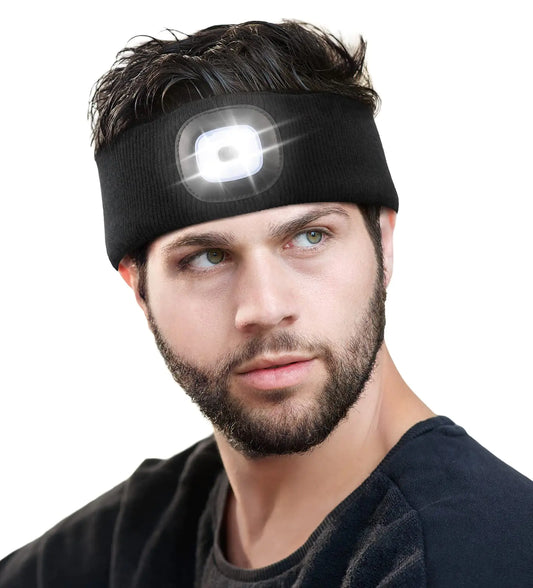 CENSGO Headband with The Light Cool Gadgets Gifts for Sports Lighted Sweatband- 3 Brightness SettingsChristmas Stocking for Men Women Sweatband for Running Hiking (Black)