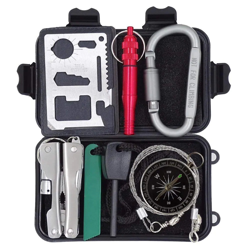 Outdoor Survival Kit 7 in 1Mini Emergency Survival Gear Small Camping Equipment Pocket Tool Gadgets Stocking Stuffers Ideal for Boys Kids Hiking