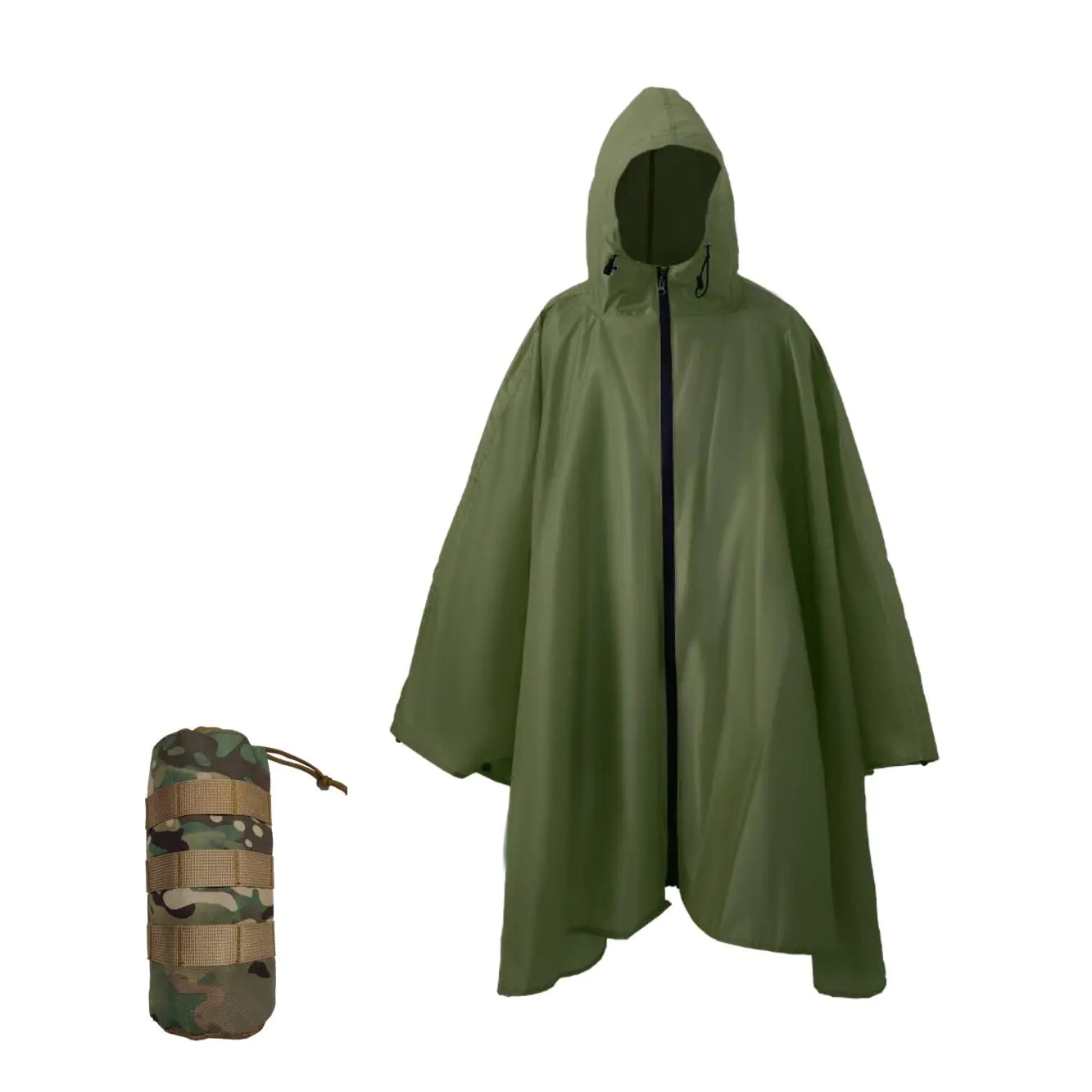 Nomadnia Plus Size Adult Rain Poncho with Hood and Zipper Poncho Para Lluvia Tactical Ponchos Adult For Camping Hiking Fishing Travel and Outdoors. Easy to Pack. Dark Green