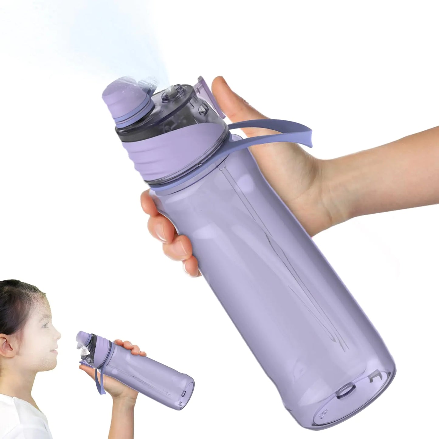 FEIJIAN Mist Water Bottle22oz Sports Water Bottle with 2-IN-1 Mist & Sip Function BPA-Free Plastic Water Bottles Misting Water Bottle Leakproof & Lightweight Ideal for Fitness and Outdoor Purple